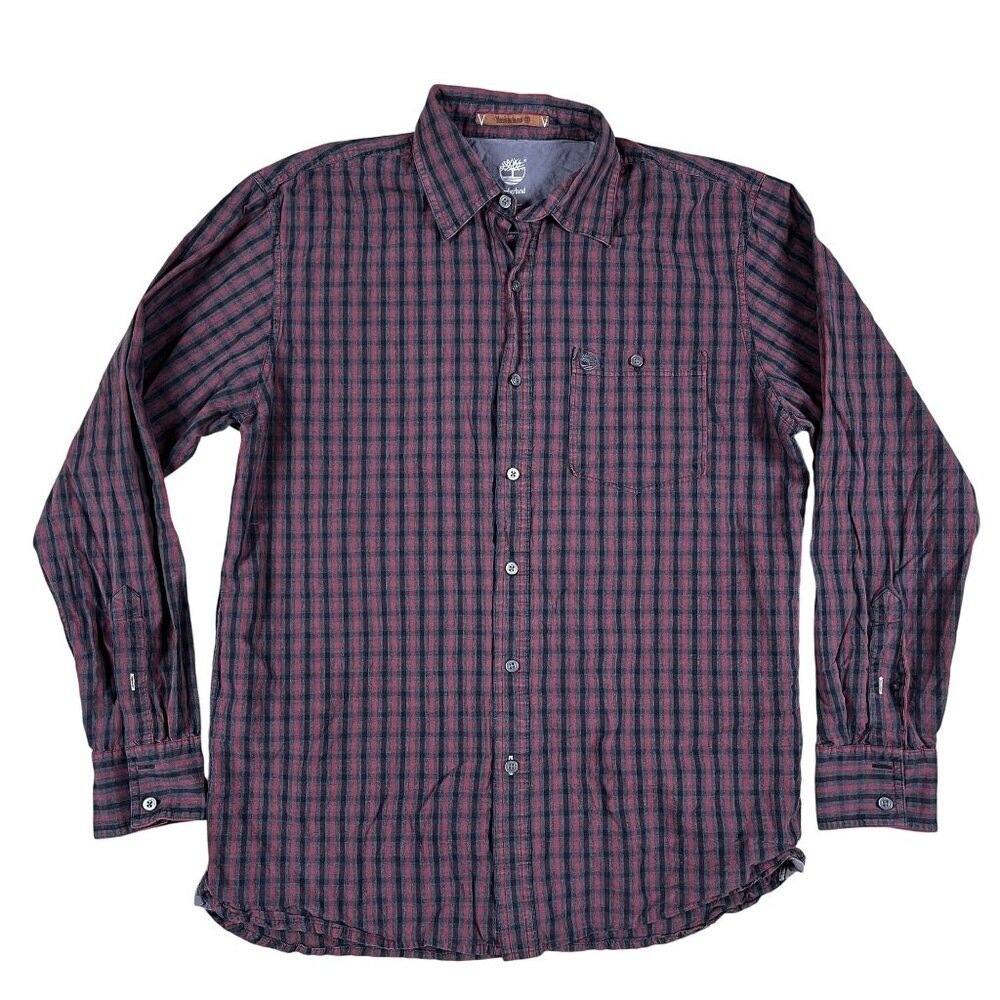 Timberland Maroon & Grey Long Sleeve Casual Button Down Shirt Size Medium